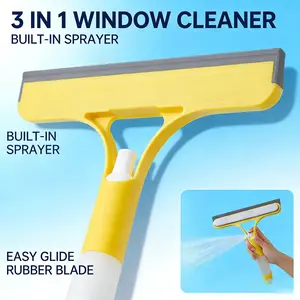 3 in 1 Window Cleaning Scraper, Squeegee and Scrubber with Spray, Multifunctional Household Cleaning Tool, Car Windshield Cleaner, Lightweight Silicone Microfiber Wipe, Mirror Cleaner home windscreen glass efficient