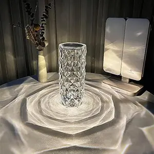 Crystal Lamp Touch, RGB Changing Night Light with Remote, Crystal Table Lamp Bedside Lamp, Rose Wave Diamond Night Light, Ambient Lighting for Bedroom/Game Room/Dinning Room