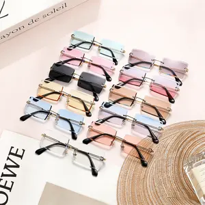 Frameless square sunglasses for men and women, retro Y2K style gradient lens glasses, metal frame party daily dual-use sunglasses