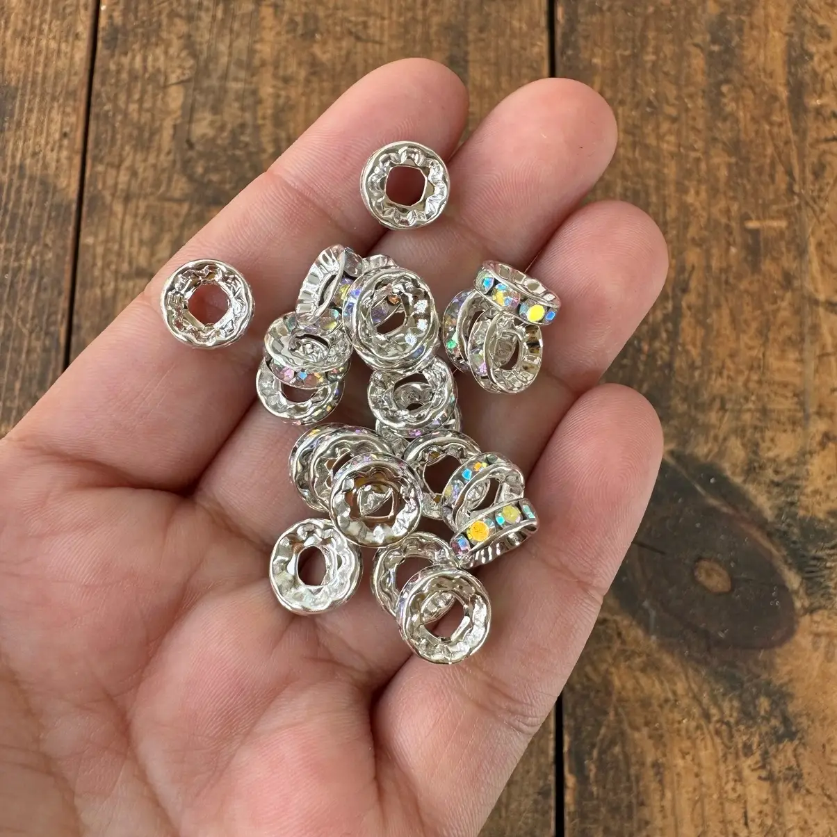 (SP5) 50pc - 10mm Wide Hole Rhinestone Spacers for Cup Charms