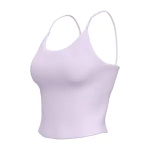 Womens Sports Bra Seamless Long Crop Tank Racer Back Spaghetti Strap Workout Yoga Bra Padded Halter Neck Casual Tops