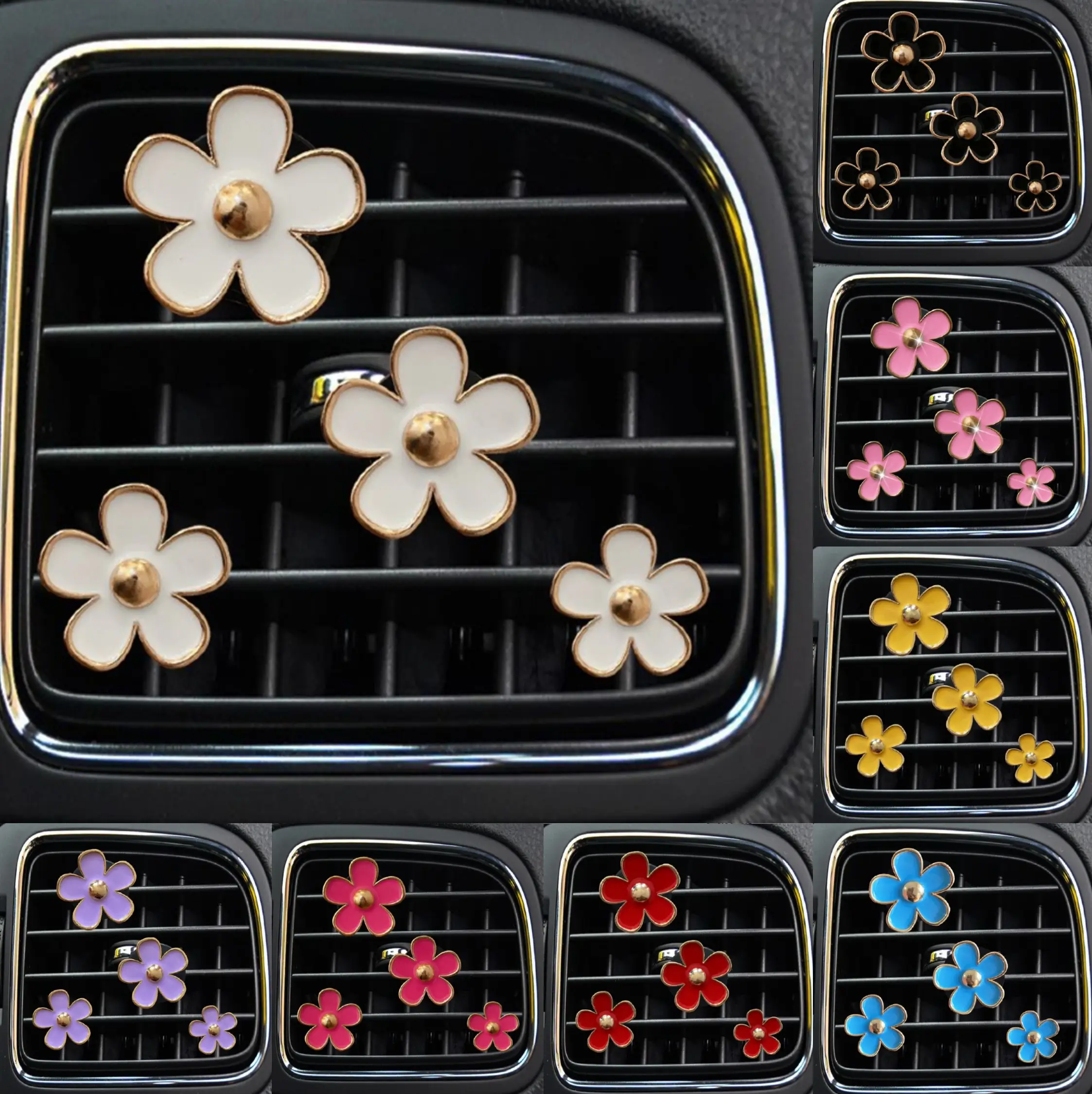 Cute Daisy Flower Style Car Air Vent Clip On Decoration Perfume Air Flow Car Accessories for Women