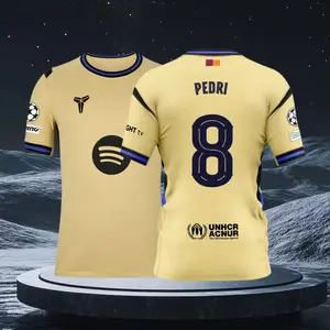 25 26 Away Kit Yellow 8# Pedri Short Sleeve Soccer Jersey Fans Version