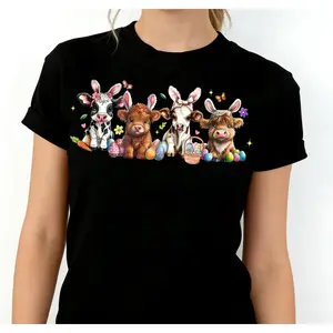 Easter Day Cow T-Shirt Cute Bunny Cow Tee Easter Cow Shirt Trendy Heifer Graphic Tee Fun Easter Gift for Cow Lovers Spring Holiday Shirt