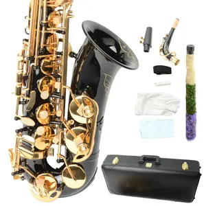 Flower Dance Be Brass Carving Pattern Pearl White Shell Button Saxophone with Strap Black Eb Key Music Instrument for Jazz Rock & Classical Forms