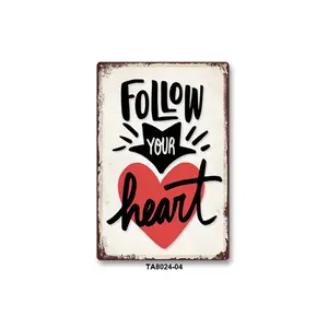 8x12 in Follow Your Heart Bold Red Heart Tin Sign - 2D Flat Multicolor Print Wall Art, Vintage Rustic Metal Decoration for Bedroom, Romantic Gift (Home Decor)