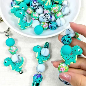 50pcs silicone beads 3D cyan dinosaur animal theme, suitable for jewelry decoration beads, earrings, necklaces, bag chains, bead bracelets, pens, phone chains, makeup brushes, keychains, and other DIY kit accessories, Christmas and Valentine's Day gifts