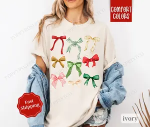 Coquette Christmas Bow Shirt Comfort Colors,  Cute Christmas Tee, Women's Holiday Tshirt