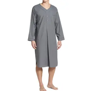 Men’s Fashion Long-Sleeve V-Neck Pajama Nightgown