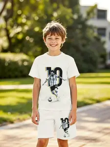 Boys' 3D Short Sleeve Set Messi Argentina No. 10 Vintage Print, Outdoor Casual Shorts, Holiday Gift, Birthday Present, 2026 World Cup