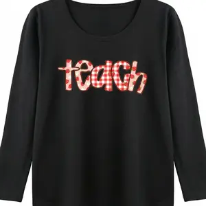 Teacher Shirt Cute Graphic Tee Women Strawberry Gingham Teach Retro Groovy Font Wholesome Aesthetic Relaxed Fit Comfy Top Teacher Appreciation Gift