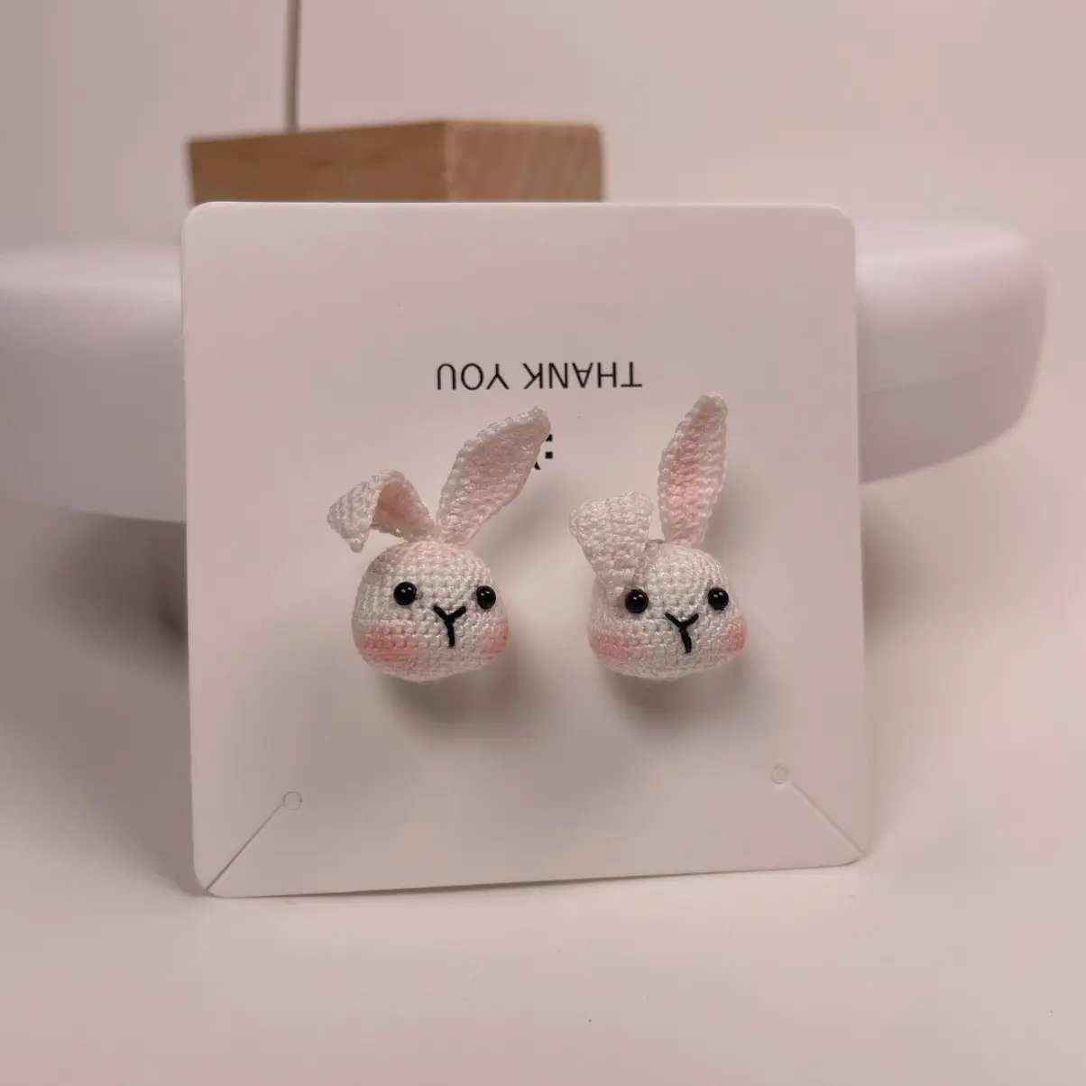 Handmade micro crochet bunny head earring, crochet earrings , knitting earrings , adjustable earrings,bunny earrings,handmade earrings