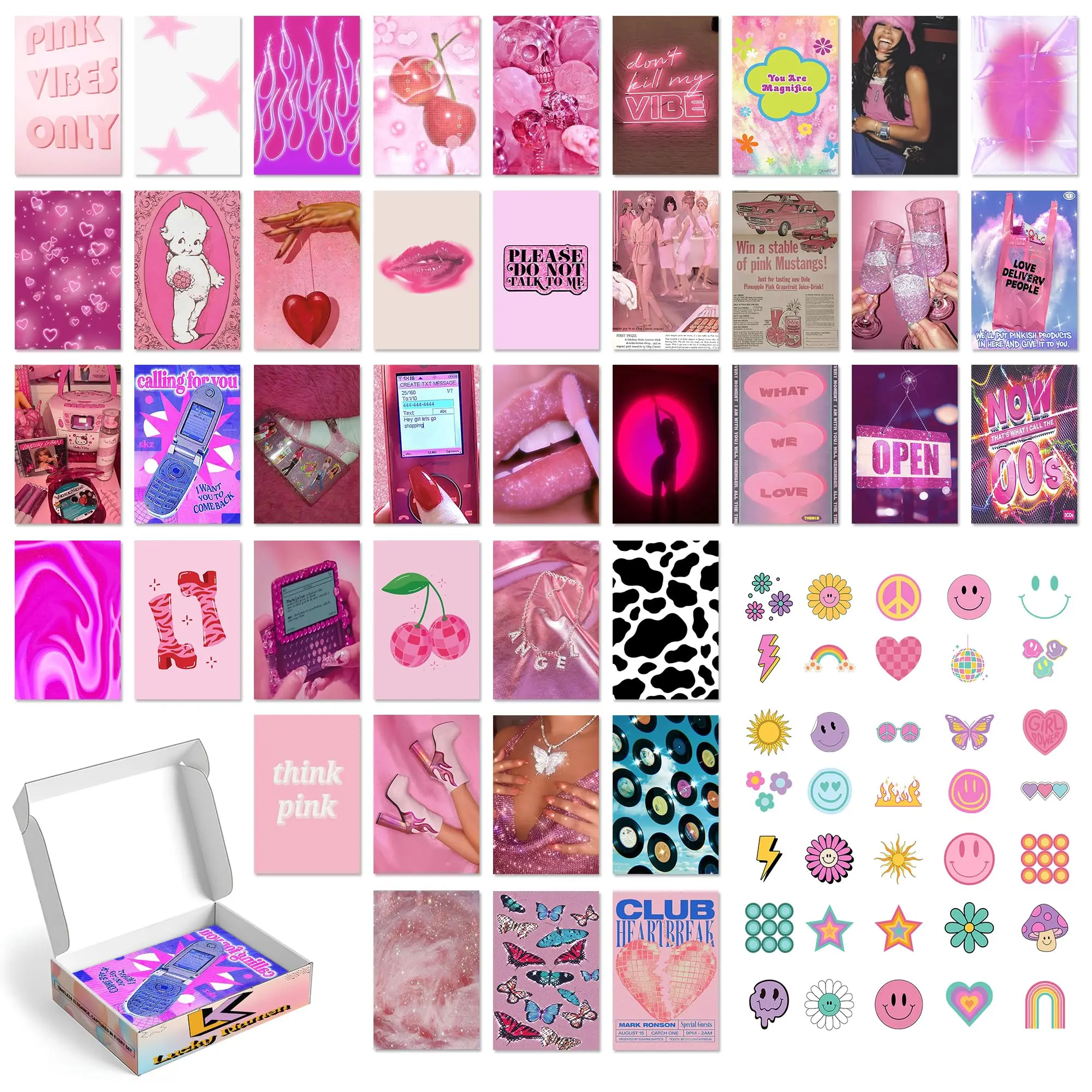 Lucky Numen Y2K Posters For Room Y2K Wall Decor Hot Pink Posters Baddie Room Decor For Teen Girls Dorm Decorations For Bedroom Y2K Pink Bedroom 40PCS