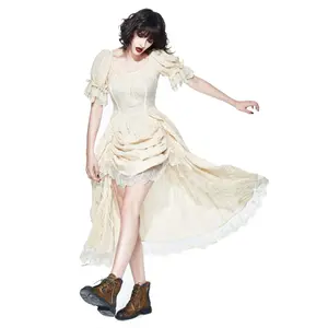 Beige Steampunk Dress with Ruffle Short Sleeves