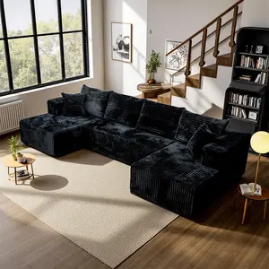 132'' U-Shape Modular Corduroy Upholstery Sofa - Sleek Modern Boneless Sectional Couch, No-Assembly Comfortable Living Room Loveseat Furniture