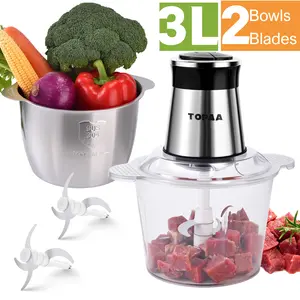 Meat Grinder Electric Machine,Food Processors,Kitchen Vegetable Chopper,2 Bowls(3-Liter Stainless Steel Cup&3-Liter PET Plastic Cup) 2 Sets of Bi-Level Blades, Food Chopoer for Baby Food,Meat,Onions, and Vegetables,Kitchen Gadgets,Household Appliances