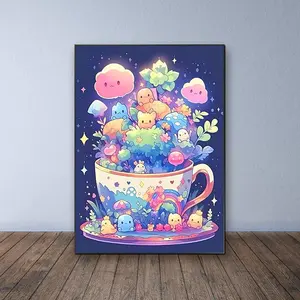 Cute Coffee Cup Pattern DIY Diamond Arts Colorful Painting Kit without Frame, DIY 5D Diamond Arts Colorful Painting Kit, Wall Art Decor for Home, Crafts, Animals