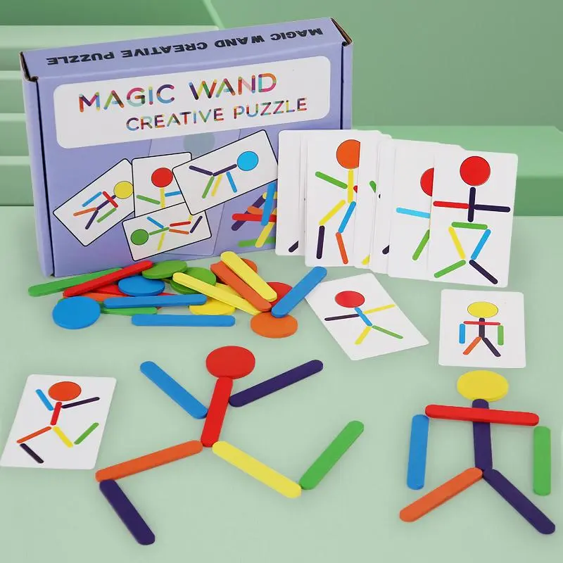 Wooden Gymnastics Magic Wand Toy, 54pcs/set Ice Cream Stick &  Wooden Disc &  Double-sided Card, Creative Bodybuilding Puzzle Toy, Family Fun Game