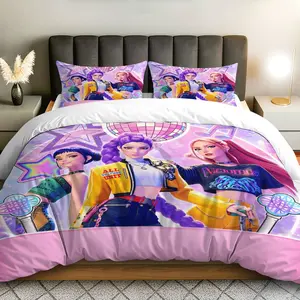 3PCS Duvet Cover Set, 1 Duvet+2 Pillowcases(Without filler), Music Star Colorful Pop Retro theme, Party bedding set, Vibrant Suitable for decoration bedroom, guest room, studio, dorm.