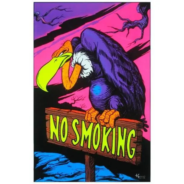 No Smoking Sign Vulture College Fantasy Trippy Flocked UV Black Light Blacklight Poster