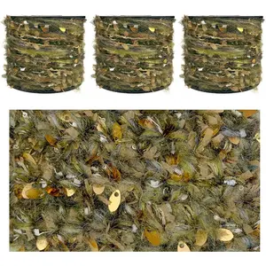 Artisanal Yarn Collection Multifiber Fancy Yarn with Sequins & Shimmering Threads for Knitting Crocheting Crafts DIY, Set of 3 Rolls (Forest Moss)