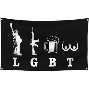LGBT-Liberty Gun Beer Tits Flag 3x5ft Funny Banner Tapestry For Decoration Bedroom Room Dorm Wall Ornaments