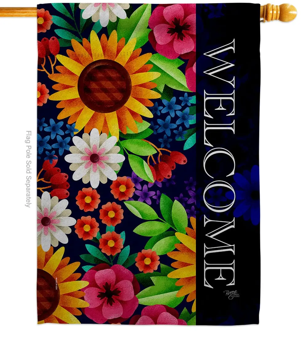 Breeze Decor H120079-BO 28 x 40 in. Flower Blooming Welcome Sweet Life Home Vertical House Flag with Double-Sided Decorative Banner Garden Yard Gift