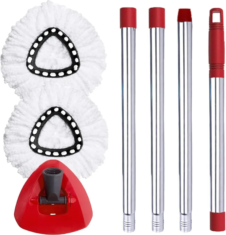 Spin Mop , Base, Handle Replacement for O-Ceda EasyWring Microfiber Spin Mops, 2 Microfiber Mop Refills, 1 Triangle  Cover and 30-58in Handle Set Combo (White(1 Tank System))