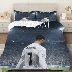 3PCS Duvet Cover Set, 1 Duvet+2 Pillowcases(Without filler), GOAT Soccer Legend Ronaldo theme, Birthday bedding set, Football Icon Suitable for decoration bedroom, sports-themed room, teenager's room, fan's room.