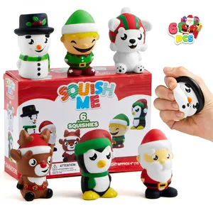 JoyX 6-Pack Christmas Mochi Squishy Toys – Kawaii Stress Relief Mini Figures for Kids – Santa, Reindeer, Penguin, and More – Perfect Stocking Stuffers and Party Favors