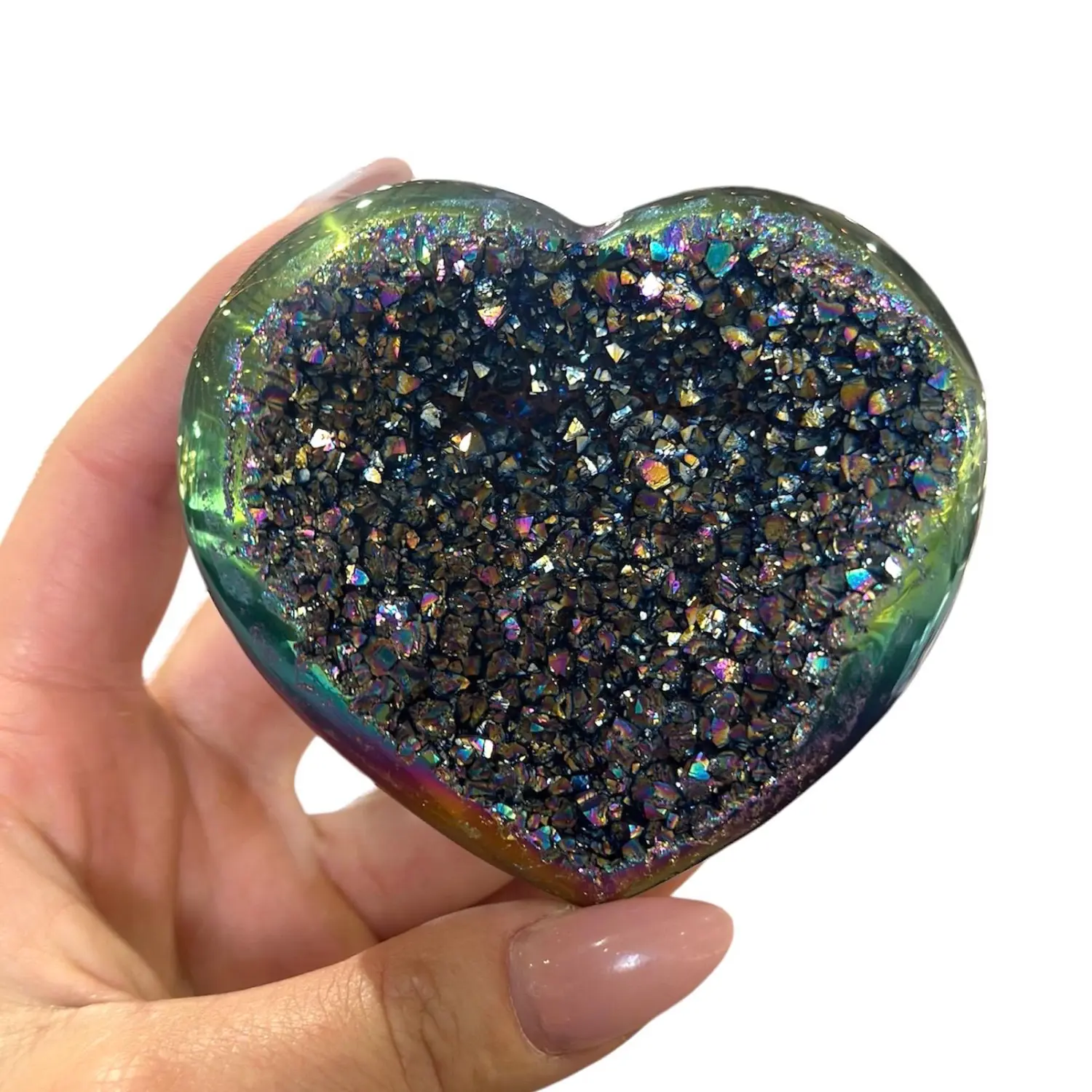 Radiant Rainbow Titanium Aura Quartz Heart Crystal | Heart-Shaped Cluster | Dark Textured | 3in | Gift | Decor