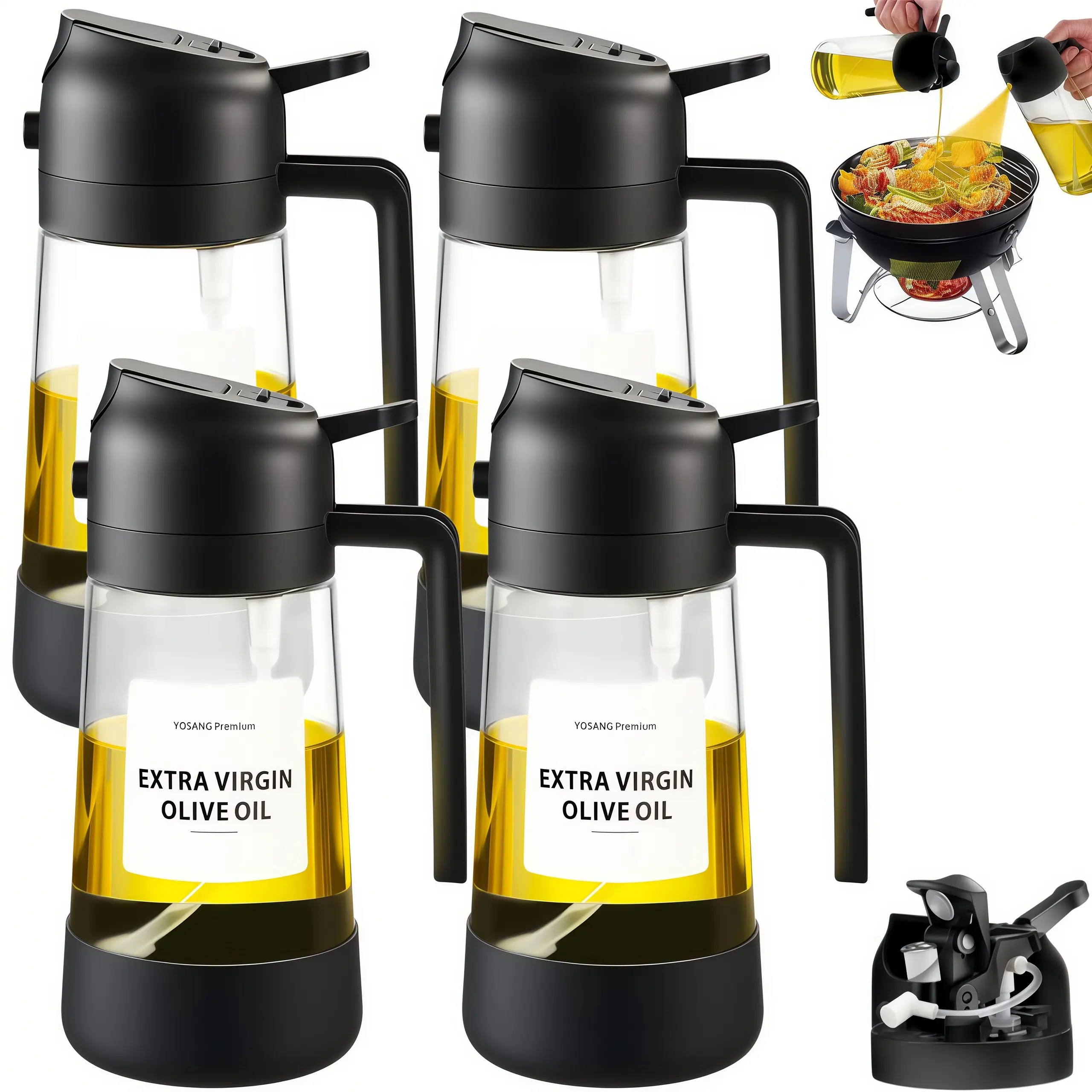 LMMAKE 4PCS 2-in-1 Sturdy Glass Oil Sprayer-Pump Dispensers, Kitchen Gadgets, Cooking Oil Container for Kitchen & Air Fryer, with Matching Labels, Ideal for Christmas Gift Baskets & Mother's Day,back to school,back to school haul