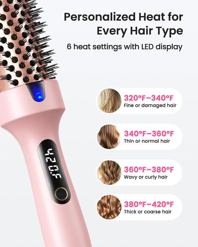 2025 Achieve Salon-Perfect Blowouts Anywhere – This 1.5-Inch Heated Round Brush with Negative Ions and 6 Heat Settings Delivers Frizz-Free, Glossy Styles in a Travel-Friendly Design