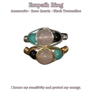 Empath Crystal Ring – Protect Your Energy Without Closing Your Heart, Amazonite, Rose Quartz, Black Tourmaline
