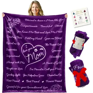 Purple Personalized Message Blanket - Soft Cozy 65"×50" Throw, Sentimental Gift for Mom from Daughter, Winter-Ready Comfort for Birthday, Christmas Holiday Presents (Textiles Bedding Linens), Personalized Blankets, Message Blanket Blankets