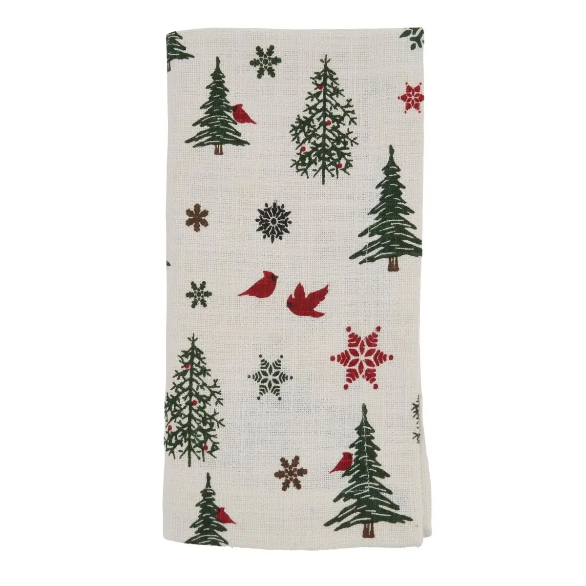 212 MAIN Cotton Cloth Decorative Table Napkins - SARO 535.I20S Christmas Tree & Snowflakes Design, Traditional Household Kitchen Linens, Holiday Use - Set of 4, Decorative Napkins, Cloth Napkins