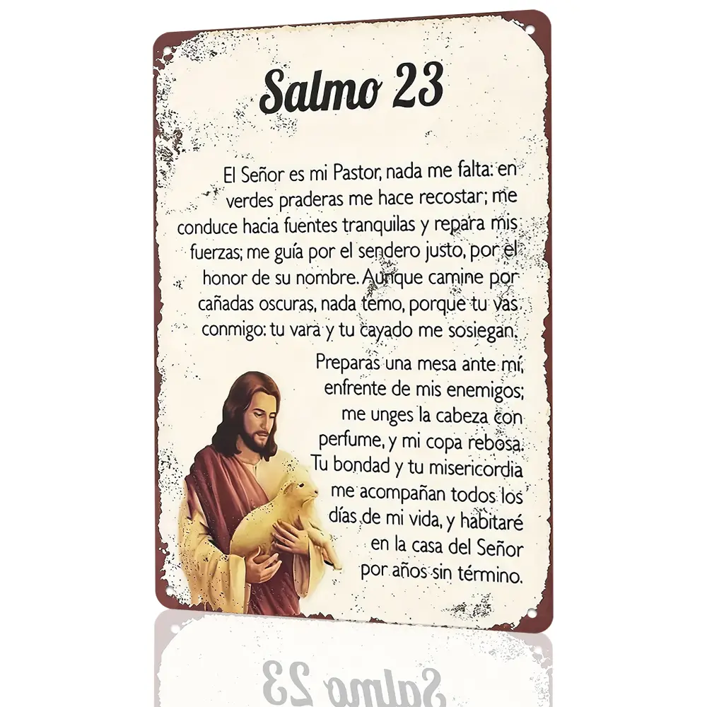 Salmo 23 Spanish Bible Verse, Religious Quote, Vintage Style 8"x12" Flat Printed Weatherproof Rust-Proof Aluminum Metal Sign Jesus & Lamb Visual Effect Design Christian Wall Art, Inspirational Gift For Faith & Home Decor