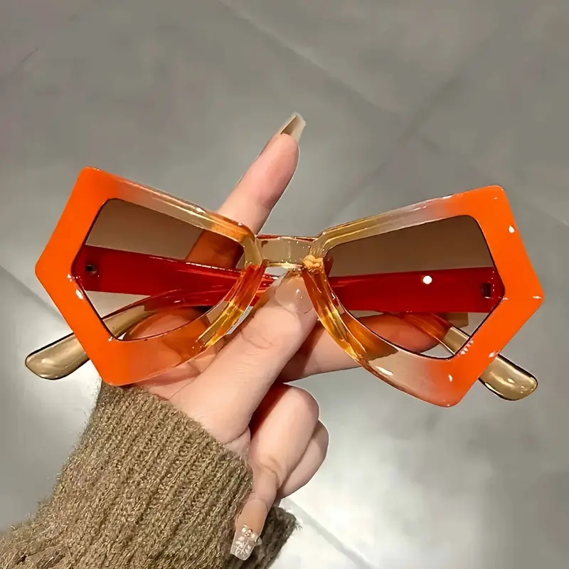 Women's Polygon Irregular Large Frame Fashion Cat Eye Butterfly Glasses, Stylish Shades, Decorative Lens, Perfect for Posing, Winter Skiing, Casual Style, All Seasons, Lightweight Eyewear