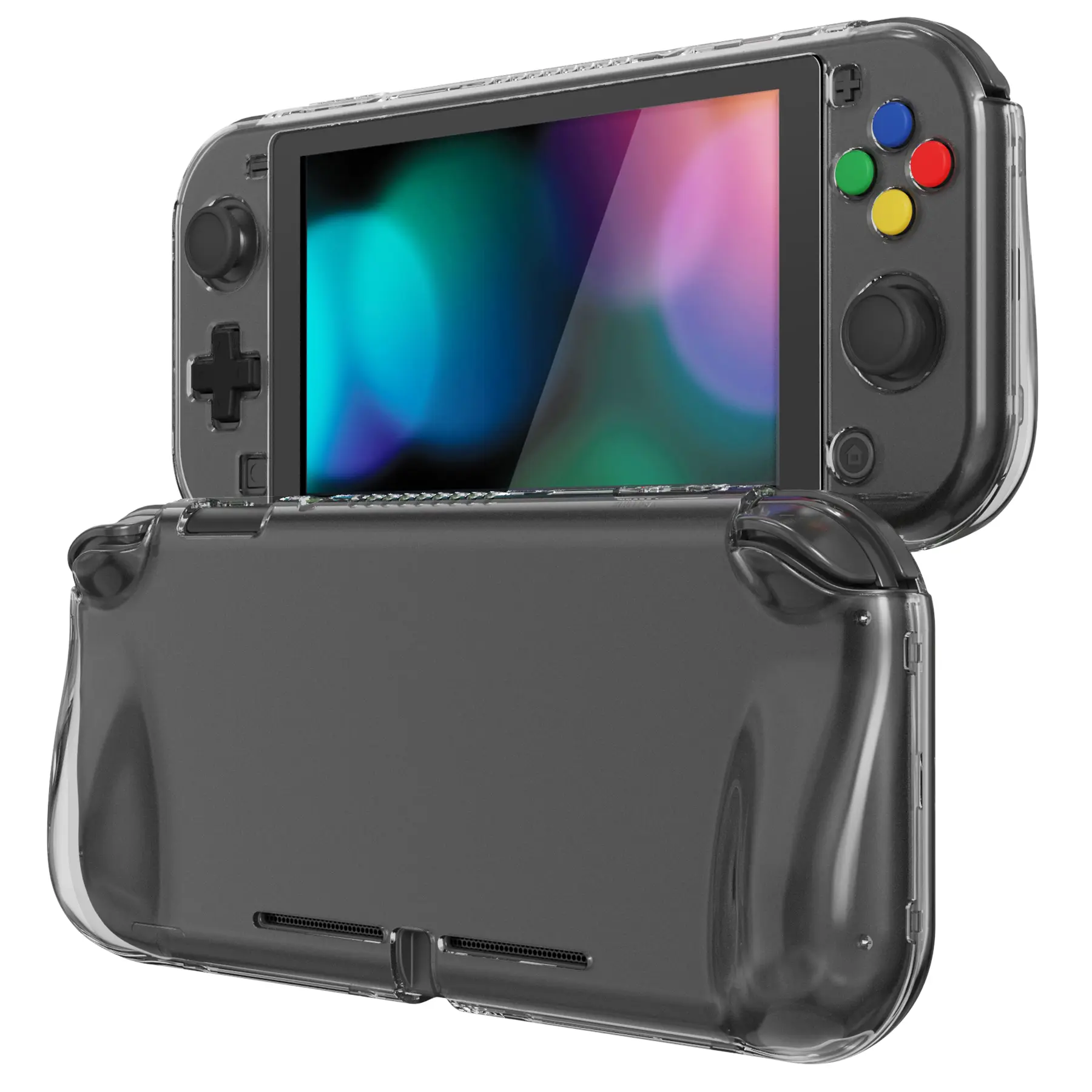 PlayVital Clear Series Protective Case for Nintendo Switch Lite, Glossy Ergonomic Hard Grip Cover - Shock-absorbent Anti-Scratch Shell Case with Screen Protector & Thumb Grips & Button Caps