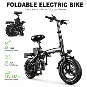 650W Foldable Electric Bike, 48V 15Ah Removable Battery, 20MPH Max Speed, 80KM Long Range, 14" Anti-Puncture Vacuum Tire, Portable E-Bike for Adults Commute budget ebike