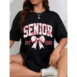 100% Cotton Unisex Pink Coquette Senior High School Class Of 2026 Graduation T-Shirt