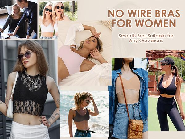 AsFairy Full Coverage Seamless Wireless Push Up Bra for Women Comfort V Neck Bralettes with Support