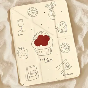 Creamy Hand-Drawn Cupcake Design Foldable Stand, Transparent Acrylic Protective Case for iPad 10th Gen 9th Gen 8th Gen 7th Gen