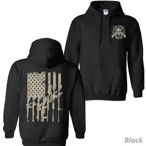 Patriotic American Flag Rifle Hoodie – One Nation Under God Graphic Pullover, Tactical Military Style Casual Hoodie for Men