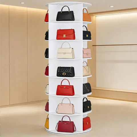 7-Tier Freestanding Shoe Storage Organizer, 360-Degree Rotation Lazy Susan Tower (24-28 Pairs Capacity), Multifunctional Vertical Holder for Bags, Ideal for Entryway Living Rooms Hallways