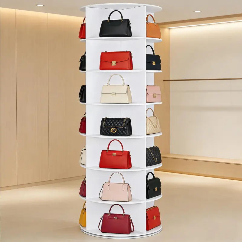 7-Tier Freestanding Shoe Storage Organizer, 360-Degree Rotation Lazy Susan Tower (24-28 Pairs Capacity), Multifunctional Vertical Holder for Bags, Ideal for Entryway Living Rooms Hallways