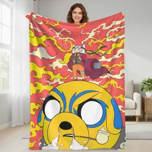 Anime Style Adventure Time NARUTO Flannel Blanket Fantasy Cartoon Hero and Dog Print Soft Warm Lightweight Cozy for Sofa Bed Office Travel Gift