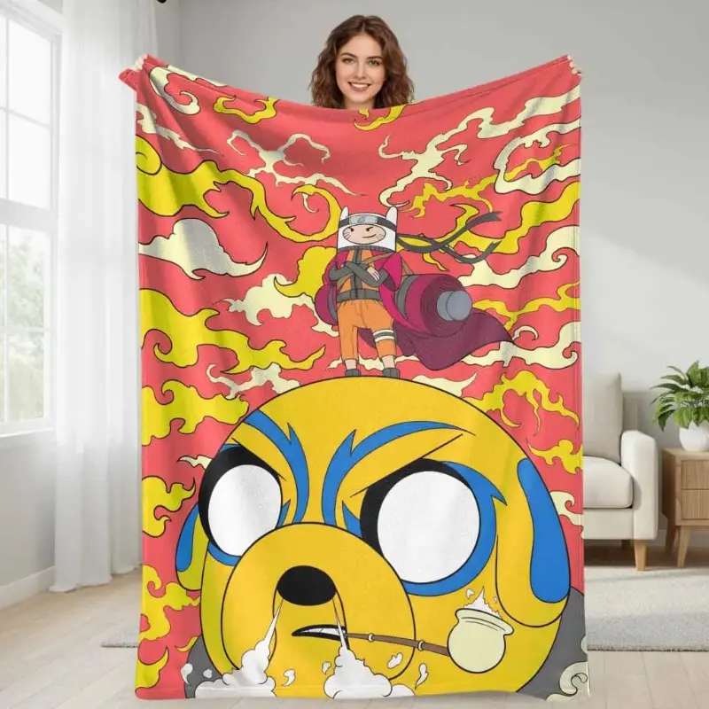 Anime Style Adventure Time NARUTO Flannel Blanket Fantasy Cartoon Hero and Dog Print Soft Warm Lightweight Cozy for Sofa Bed Office Travel Gift summerwins