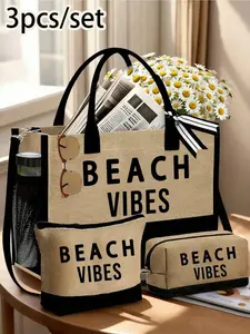 1 Set Beach Tote Bag For Women, Canvas Bag For Beach Accessories, Suitable For Wedding, Birthday, Holiday, Is A Great Gift For Women, Mom, Teachers, Friends, Bridesmaids,Student,Back To School,Large Bag