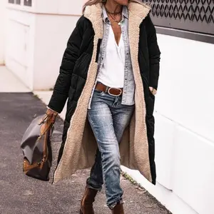 2025 Autumn New Women's Reversible Long Fleece Coat, Zippered Hood, with Pockets, Warm Winter Wear